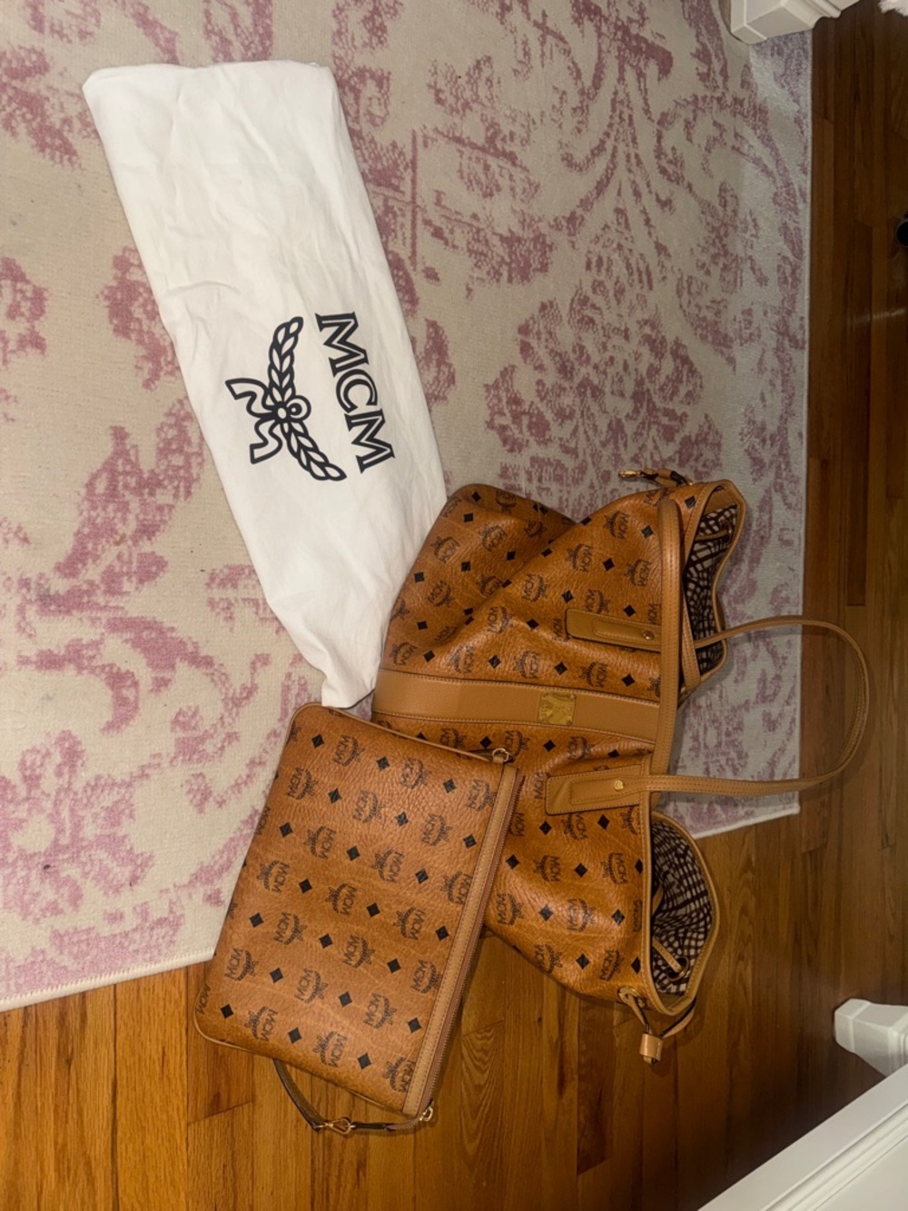 MCM Cognac Visetos Monogram Tote with Detachable Pouch